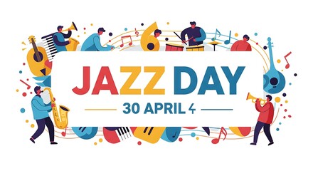 Fototapeta premium Jazz Day banner of music band in concert