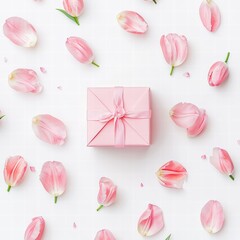 Pink Present with Tulips: Women's Day