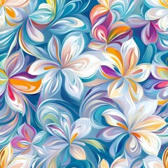 Abstract Floral Whirl: A mesmerizing symphony of colors and textures unfolds in this abstract floral design, where swirling, liquid-like petals dance on a vibrant blue background.