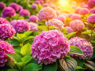 Fototapeta premium Stunning Panoramic Pink Hydrangea Bloom, Vibrant Pink Hydrangea Panorama, Breathtaking Pink Hydrangea Photography