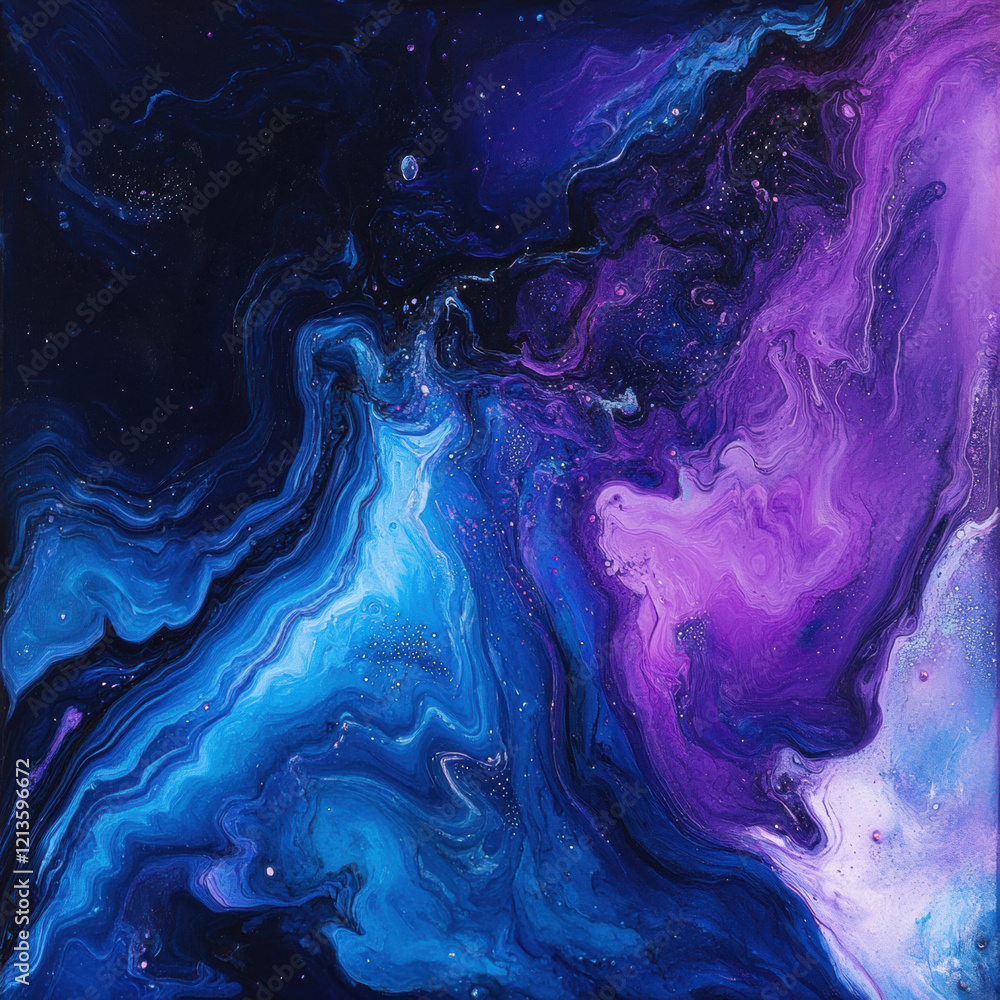 Poster abstract background with swirling smoke and blue waves, featuring vibrant colors and fluid motion, c