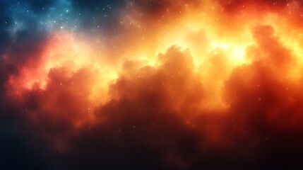 Fototapeta premium Fiery cosmic nebula with swirling clouds and stars.