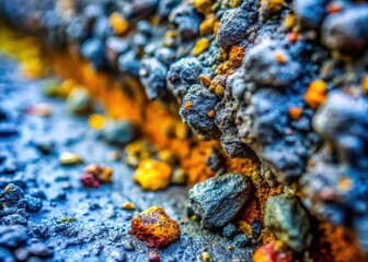 Macro Photography: Gray Mortar, Concrete Texture, Steel Rebar Foundation - Detailed Close-Up