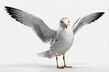 Fototapeta premium Seagull with wings spread, isolated on white.