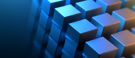 Abstract Blue Cubes Dynamically Arranged. AI Generated
