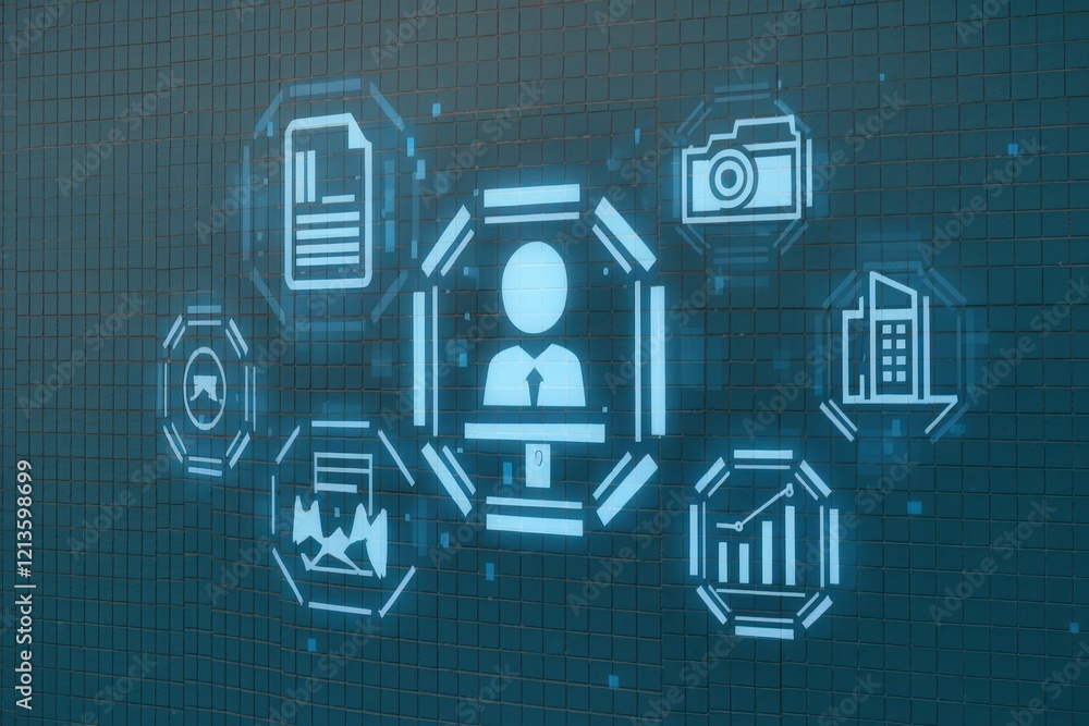 Aufkleber digital business data visualization person icon network
