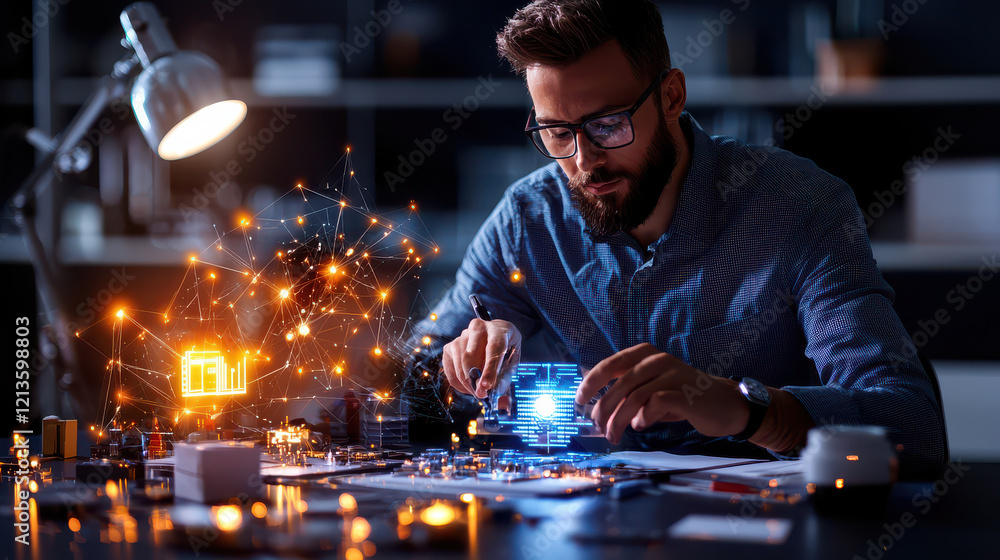 Fototapete entrepreneur using advanced ai technology to develop innovative solutions in modern workspace. scene