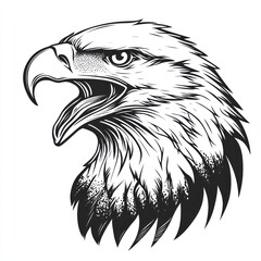 Graphic eagle head, detailed line art, close up, tattoo design