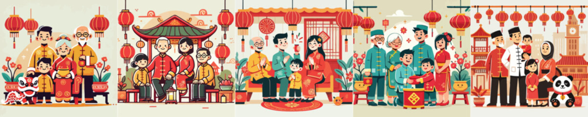 vector image of a family celebrating Chinese New Year