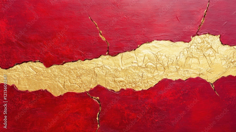 Poster rich red background with textured gold accents creates a dynamic and vibrant abstract art piece that