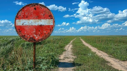 Rusted Road Closed Sign Rural Countryside Path