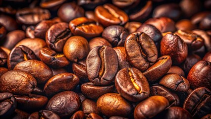Obraz premium Panoramic Coffee Beans: Glossy, Dark Roast Coffee Bean Texture, High-Resolution Image