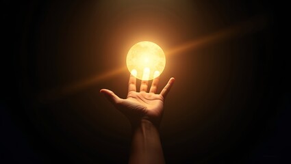 A hand emerging from a shadowy void, reaching toward a glowing orb of warm, radiant light, with soft beams cutting through the surrounding darkness, symbolizing hope and resilience. The Power of Hope