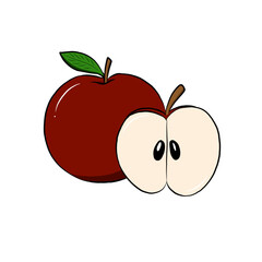 vector of whole and cut apples. Apple on isolated white background. Vector illustration. Healthy fruit