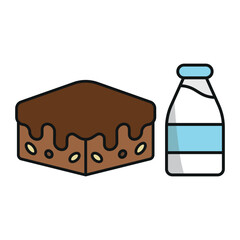 Milk bottle drink and brownies food icons with a fresh and delightful design