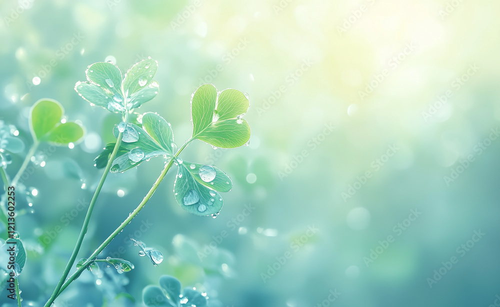 Poster grass with dew drops st patrick day background with shamrock leave and green clover