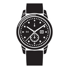 Watch Silhouette Vector Illustration, Solid White Background.