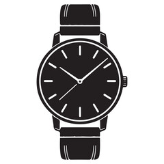 Watch Silhouette Vector Illustration, Solid White Background.