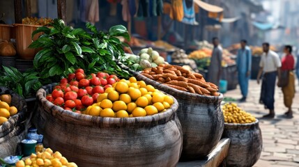Vibrant Fresh Produce Displayed at Local Street Market Stall