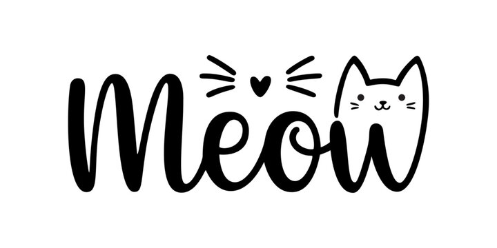 meow playful lettering, cute hand drawn cat illustration, vector design perfect for t-shirts, stickers, cards, logos, and pet-related branding