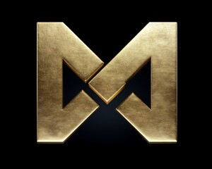 Golden metallic letter M, 3D rendering.