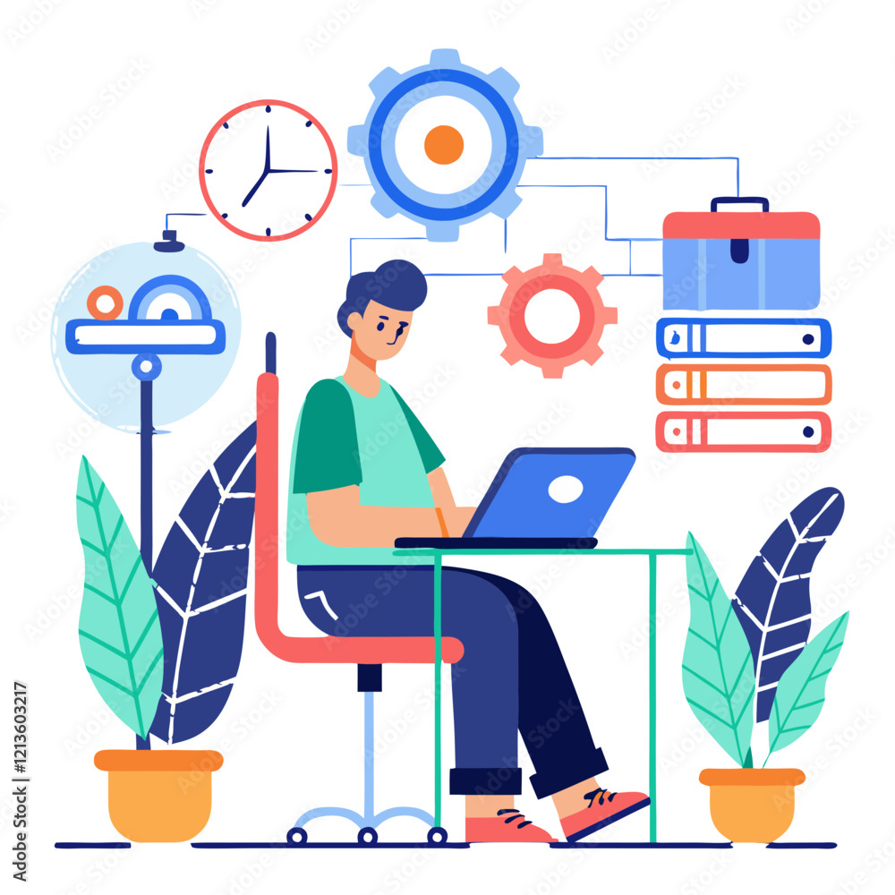 Aufkleber a professional engaged in stress testing for scalability sits at a desk in a contemporary office set