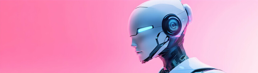 Futuristic robot, AI, pink background