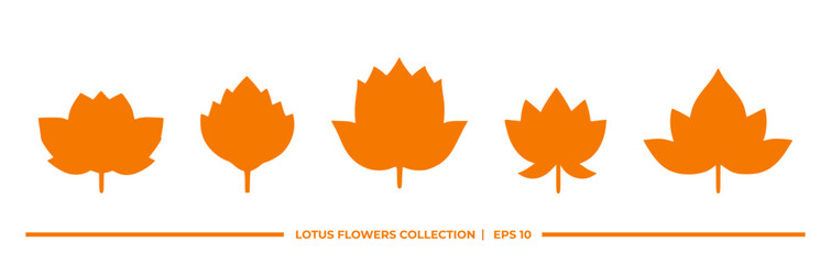 A collection of five stylized orange lotus flower silhouettes.