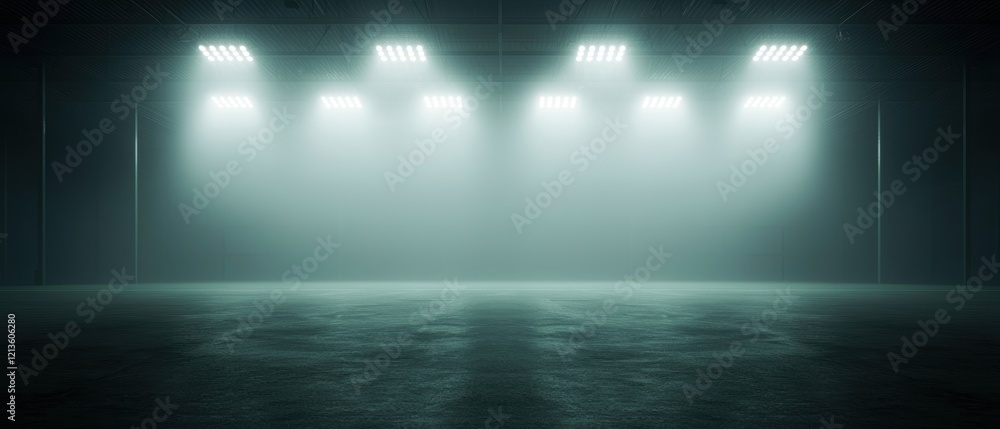 Poster a dimly lit space illuminated by bright lights, creating a mysterious and atmospheric setting suitab