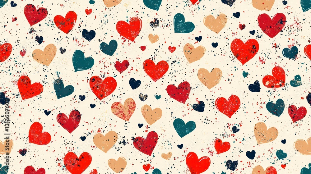 Poster love heart pattern: a vibrant and playful pattern featuring a colorful array of hearts in various sh