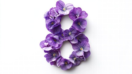 Obraz premium Floral Number Eight: Delicate purple petals artfully arranged to form the number eight, a symbolic representation of femininity, strength, and beauty.