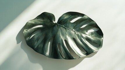 Single Monstera Leaf on White Background