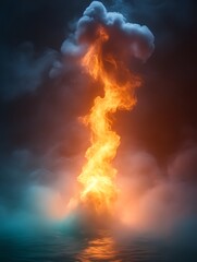 Fiery explosion over dark water.