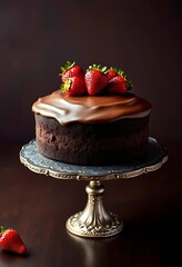 Decadent Chocolate Cake: Rich Glaze, Fresh Strawberries, Elegant Display