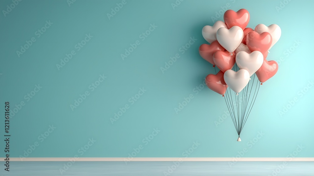 Aufkleber romantic valentine s day background featuring a group of heart shaped balloons in pink and red color