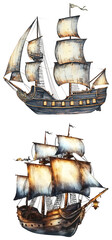 Historical ship nautical theme artwork vintage style side view maritime adventure