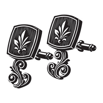 black and white ornate cufflinks design clip art preview