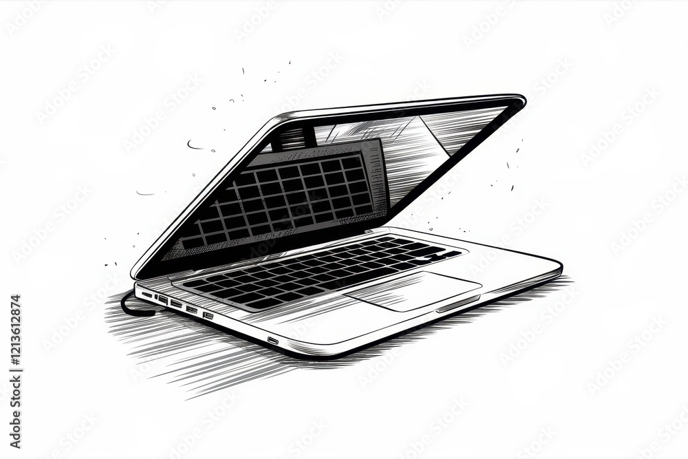 Aufkleber a sketch of an open laptop computer displaying a grid