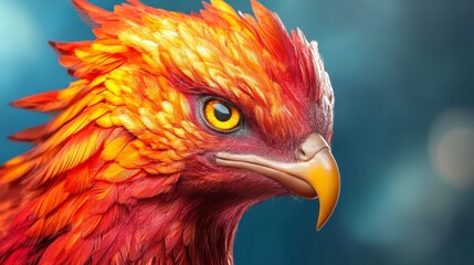 Fototapeta premium Colorful Phoenix Creature with Bright Feathers and Intense Eyes