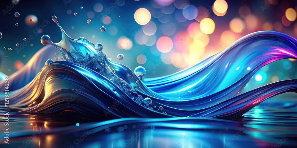 Poster abstract poster features a 3d gradient blue wave, flowing dynamically for a captivating background d