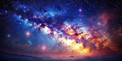 Fototapeta premium Vintage Night Sky, Glowing Stars, Universe Background, Colorful Galaxy, Celestial Photography