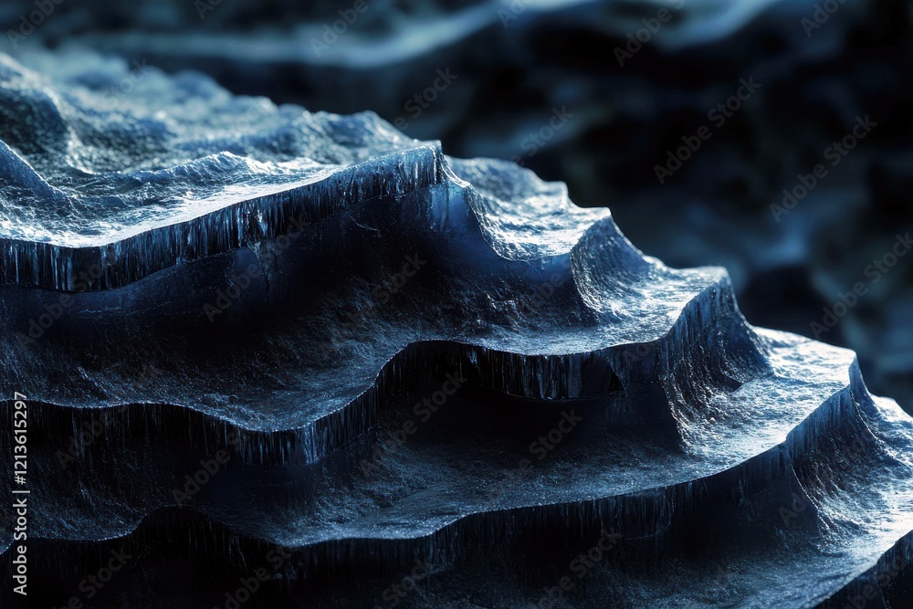 Poster dark, textured rock layers showcasing intricate formations and natural patterns in a moody atmospher