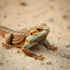 Fototapeta premium A bearded dragon in the Desert on isolated background
