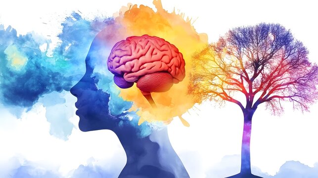 Dynamic and colorful conceptual representing a holistic approach to health and wellness including elements of mental physical and lifestyle improvement for overall wellbeing and personal growth