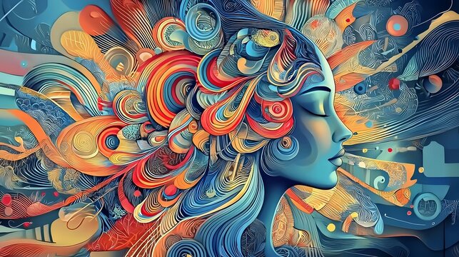 Tranquil Watercolor of a Woman s Silhouette Blending with Lush Nature Symbolizing Self Care and Mental Wellness for World Mental Health Day Vibrant Depiction of Feminine Spirituality and Harmony