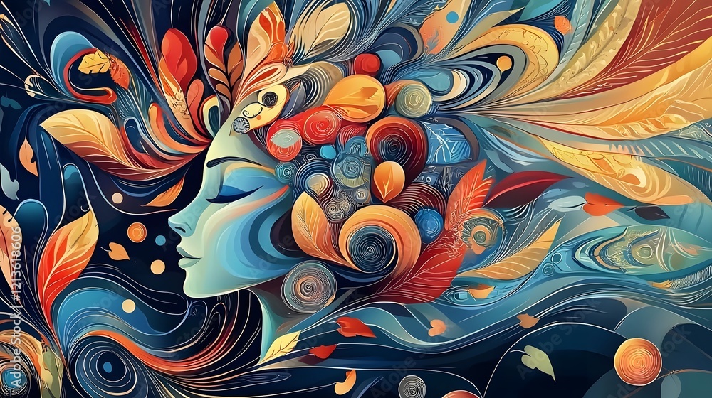 Aufkleber vibrant abstract watercolor scene of floating leaves and calming blue tones symbolizing relaxation a