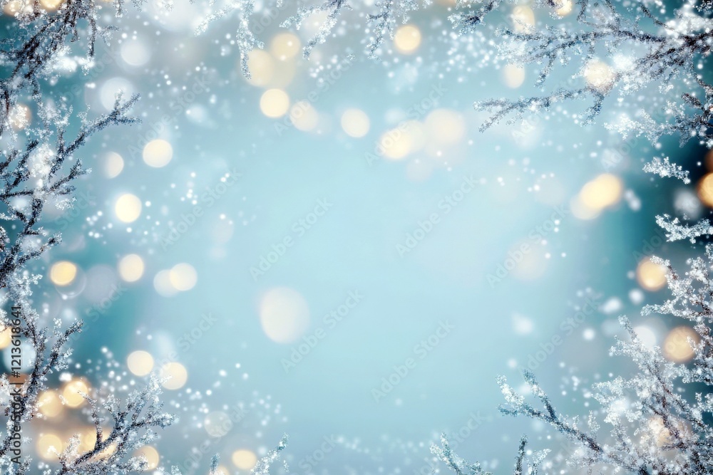 Poster winter wonderland background with snowflakes and bokeh lights creating a serene and magical atmosphe