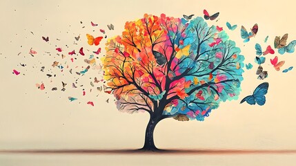 Obraz premium Explosion of Colors Symbolizing the Complexity of Emotions and the Journey to Mental Health and Self Discovery A Metaphorical Tree of Life Representing Growth Renewal