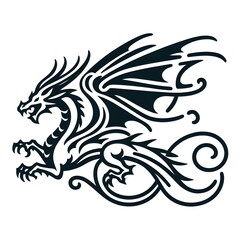 Naklejka premium Simple outline of a dragon in flight, tattoo
