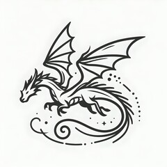 Obraz premium Simple outline of a dragon in flight, tattoo